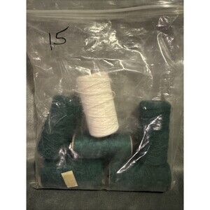 Vintage 80s 6 pc Punch Embroidery Thread Clarke's Emerald Green White Bag 15